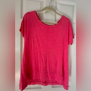 Lilly Pulitzer Bright Pink Scoop Neck Short Sleeve Linen Shirt